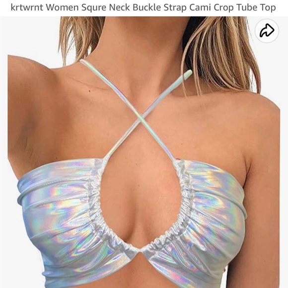 Amazon Tops - Women Squre Neck Buckle Strap Cami Crop Tube Top